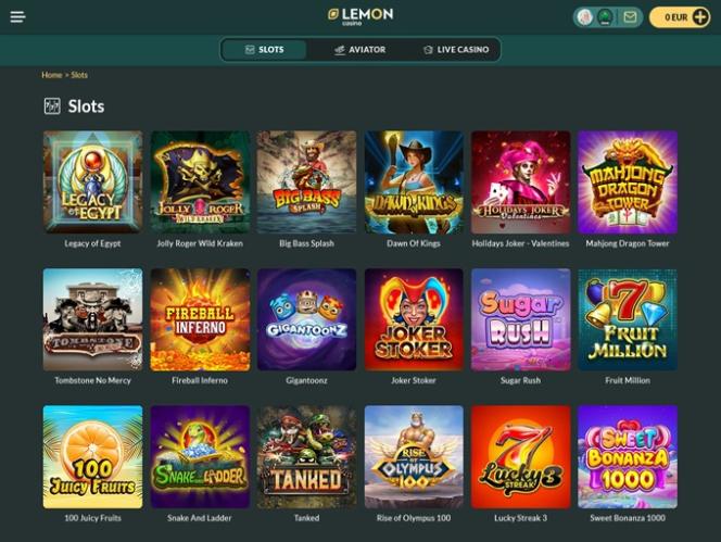 Lemon Casino game lobby